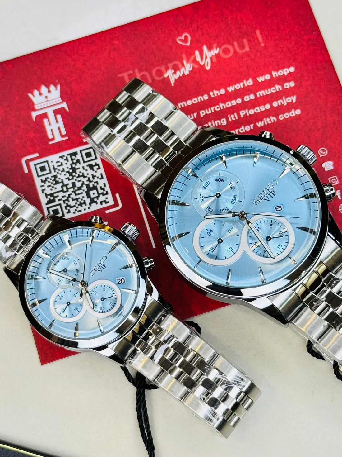 Silver Ice Blue Seiko Couple Watch – Elegant Matching Watches for Him &amp; Her