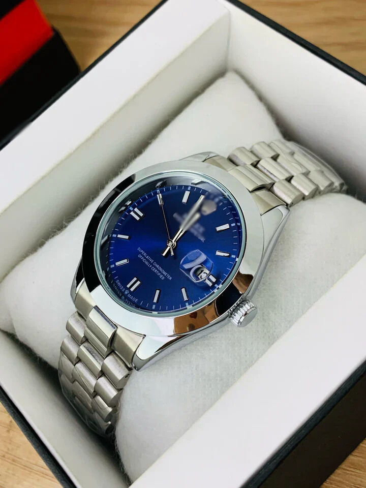 Silver Blue Stainless Steel Watch – Premium Design