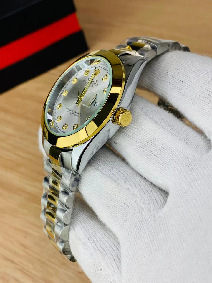 Rolex Golden White Stainless Steel Watch – Premium Design